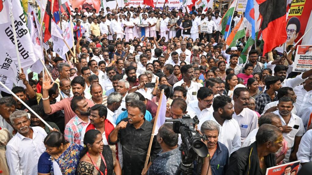INDIA constituent parties stage protest against SIR in Madurai